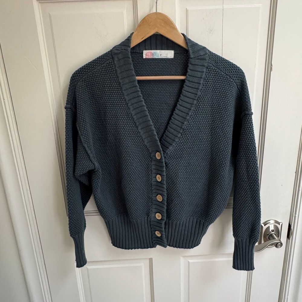 Free People FP Beach Hailee Cardigan Balsam 100% Cotton Knit Button Front XS - Picture 8 of 12